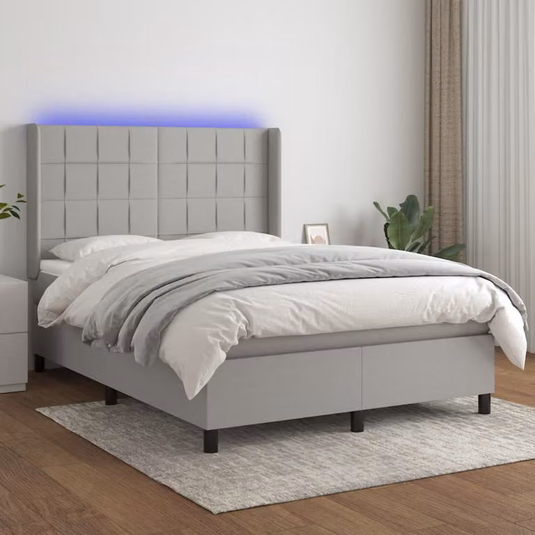 Letto a Molle vidaXL con Illuminazione LED e Porta USB in Tessuto Grigio o Bianco, L/P: 140 x 190 cm