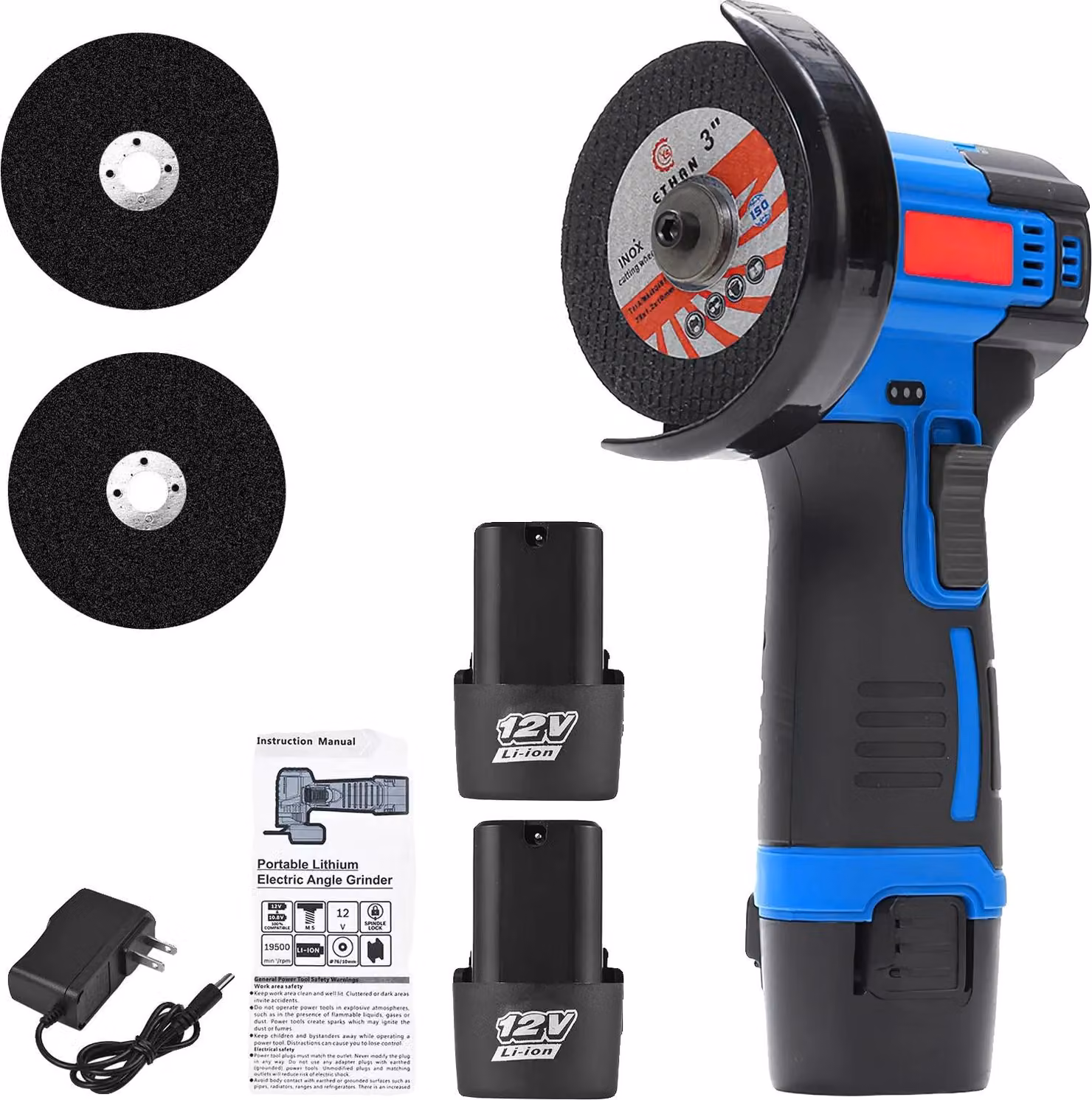 Smerigliatrice angolare, design senza fili, motore potente, 2 BATTERIE, UE