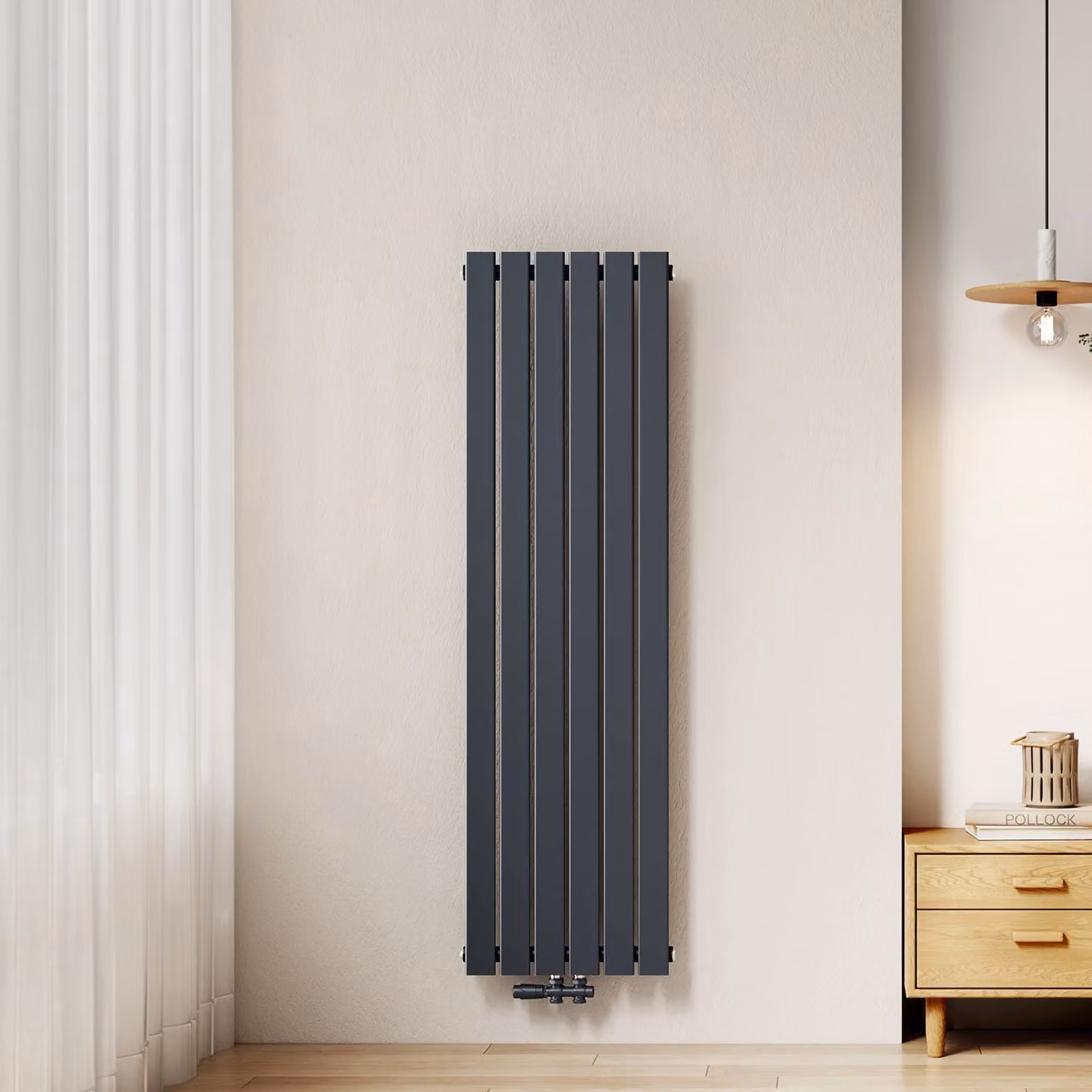 Radiatore EMKE, modello a pannello, design piatto, dimensioni 160 x 46 cm, a singolo strato, potenza 751 W, colore antracite