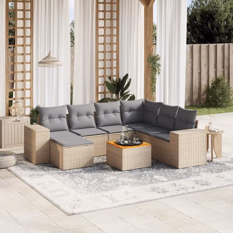 vidaXL Set Divano da Giardino 8 pz in Polyrattan con Cuscini Beige e Grigio