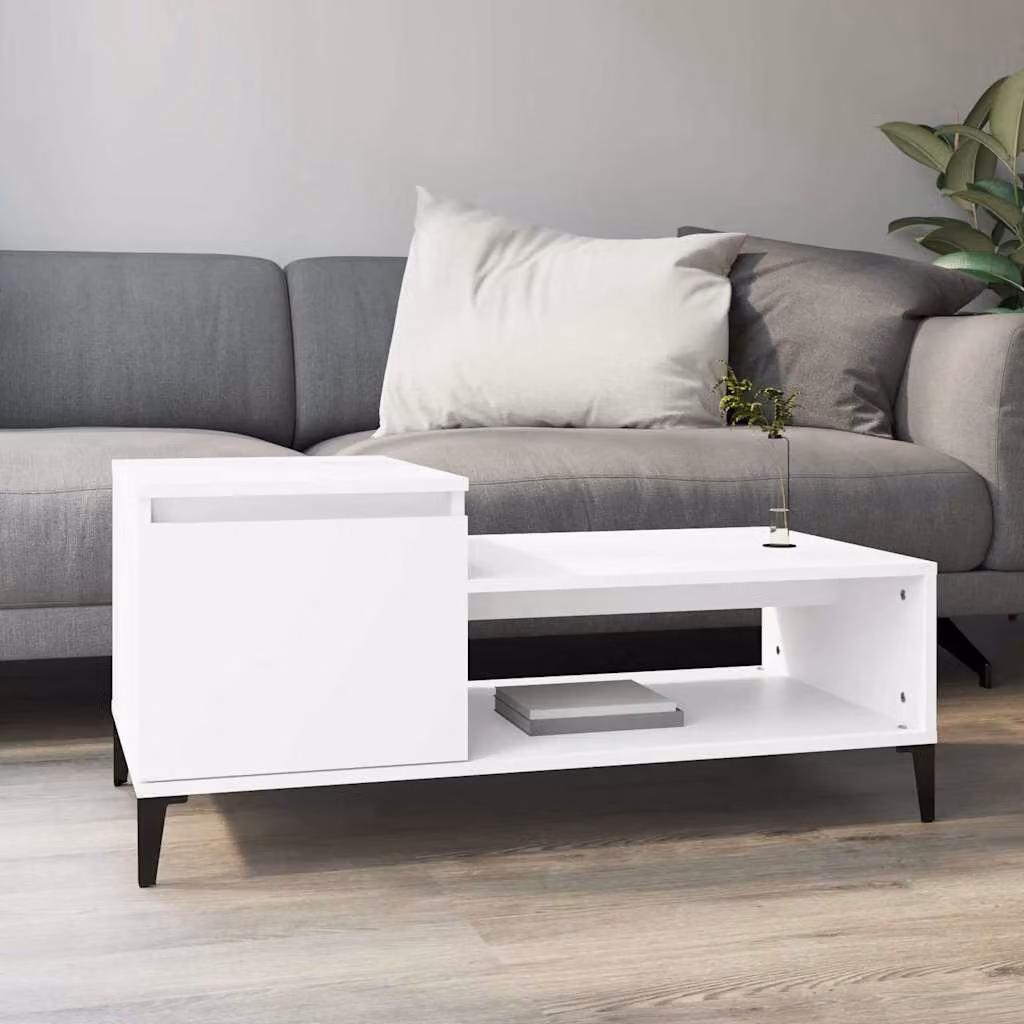 vidaXL Tavolino da Salotto Moderno Bianco in Legno e Metallo L: 100 cm, P: 50 cm, H: 45 cm