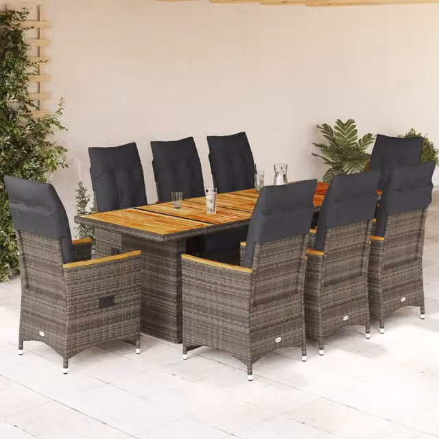 Set da giardino vidaXL in legno di acacia e polyrattan grigio con 9 pezzi