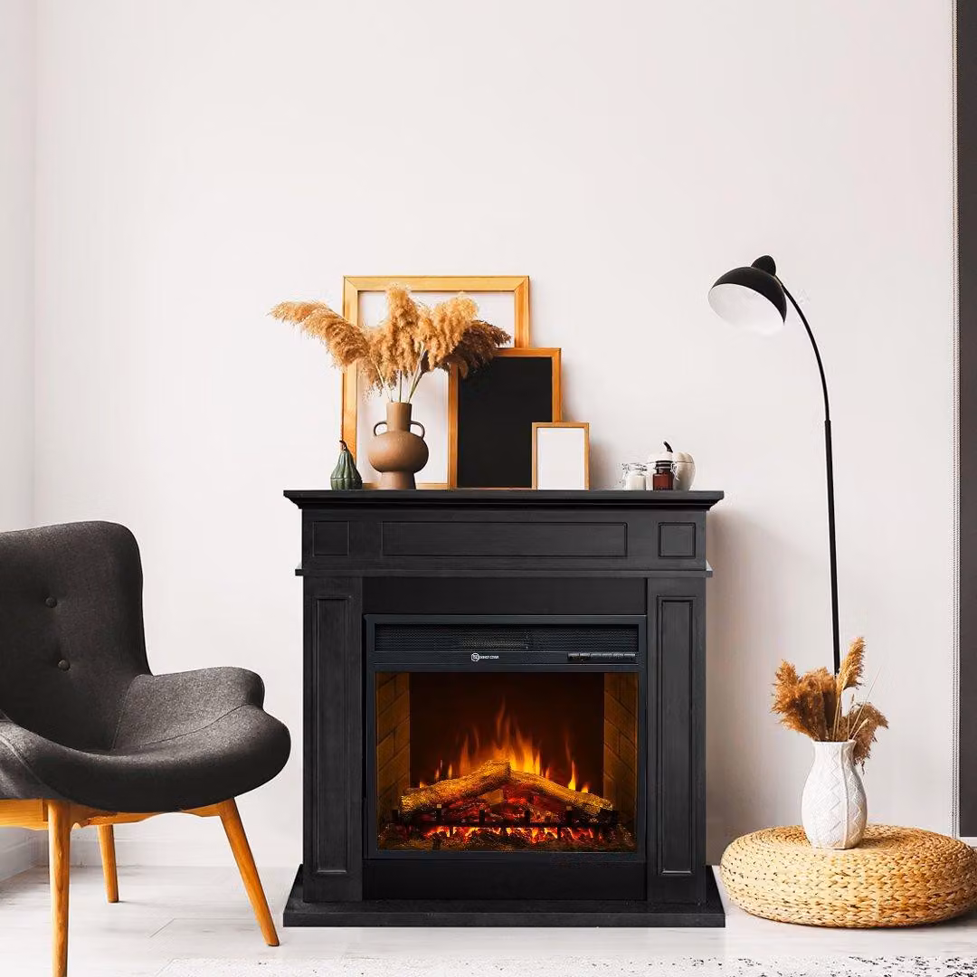 Dmora Camino Elettrico Prevalle 89x28x90h cm Nero, Superficie Riscaldabile 30 m2 Potenza (kw) 0.9/1.8
