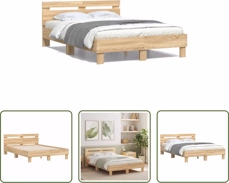 The Living Store Giroletto con testiera in rovere Sonoma 120x190 cm Materiale a base di legno