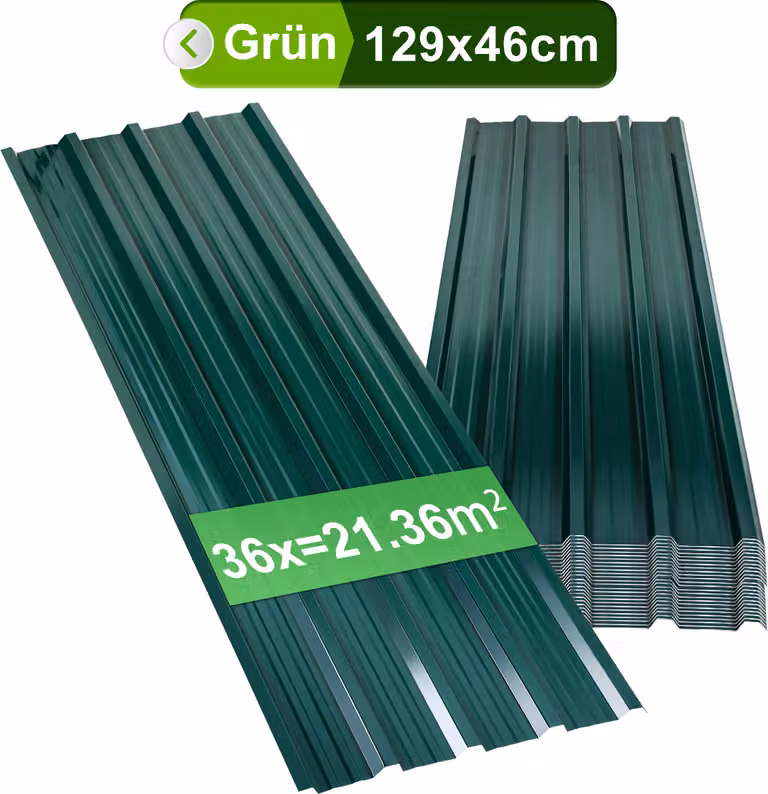 12/24/36 pezzi lamiera grecata 129x46cm lamiera profilata verde per tettoia carport - set di 36 (21m²)