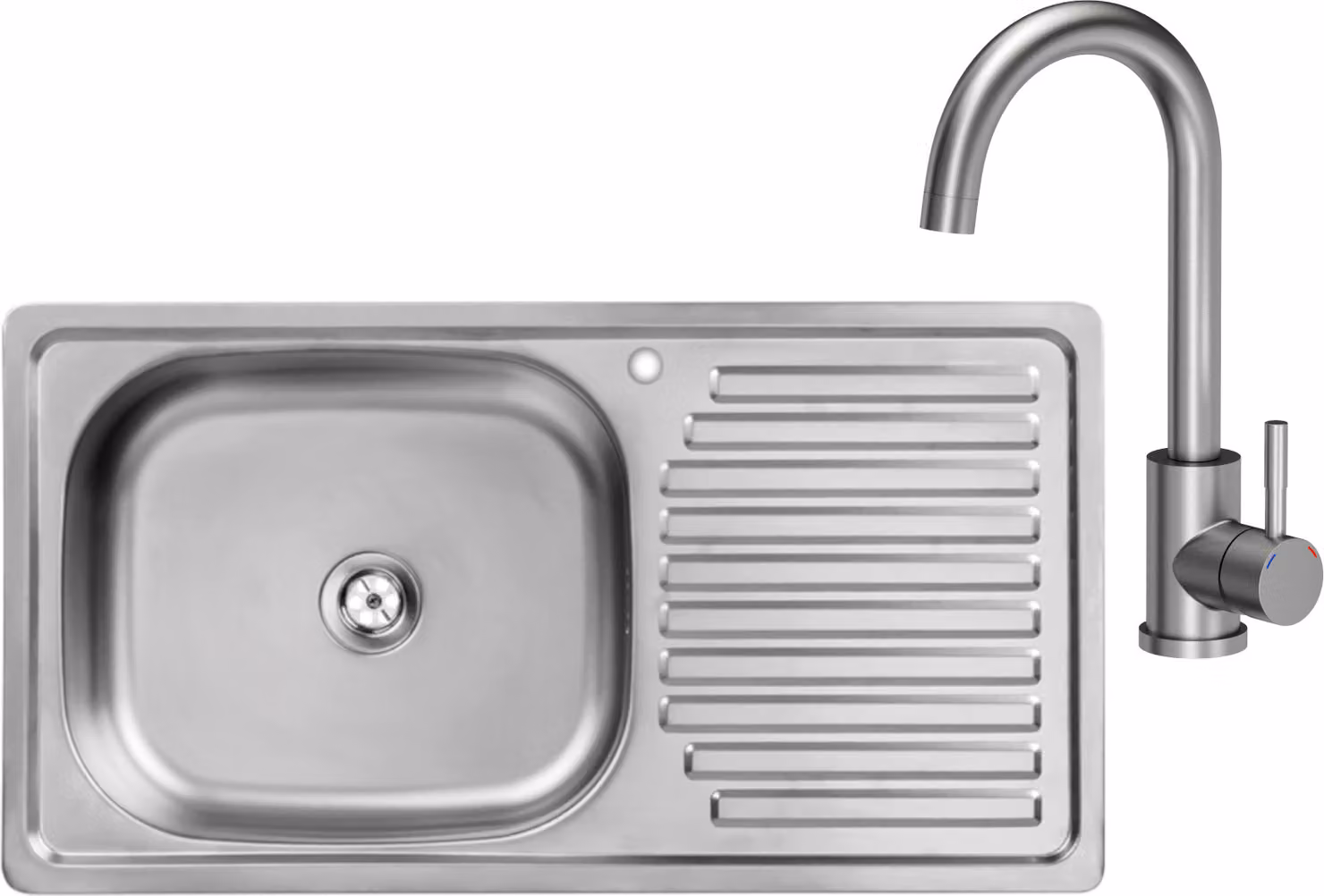 VBChome Lavello in acciaio inox con rubinetto 75x40x14 cm Lavello da cucina in acciaio inox liscio con foro per rubinetto Lavello con sgocciolatoio sul lato destro Sifone Lavello con rubinetto Inox