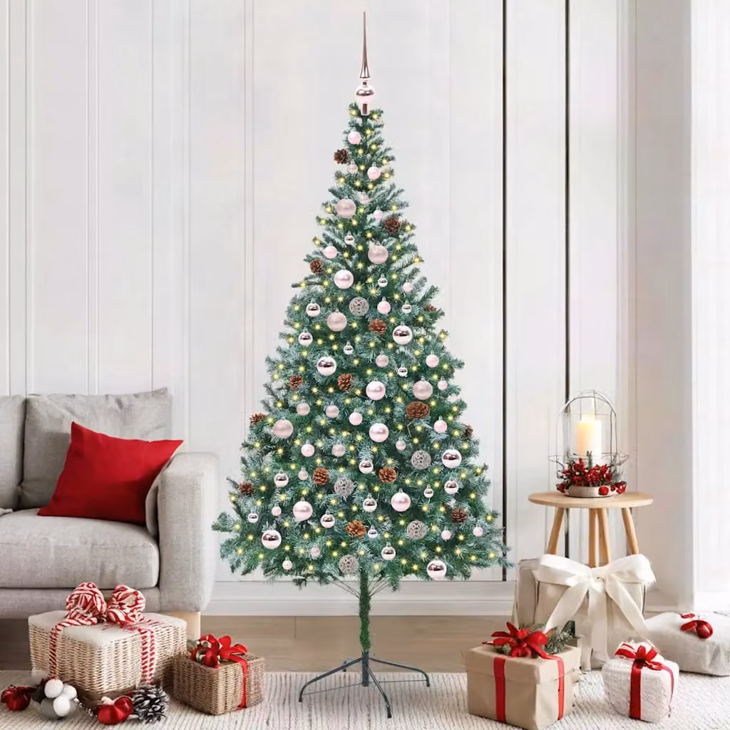 Albero di Natale artificiale moderno vidaXL Verde con luci LED warm white in PVC e metallo, Altezza: 210 cm