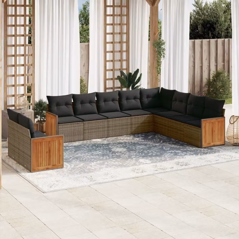 Maison Exclusive - Set Divano da Giardino 10 pz con Cuscini Grigio in Polyrattan