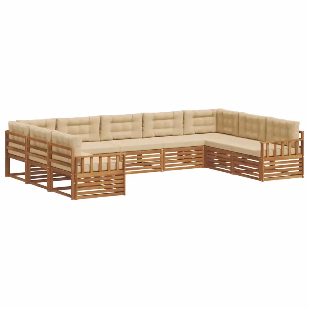 Set di divani da esterno a L vidaXL in legno di acacia con cuscini beige, 9 pezzi – 2