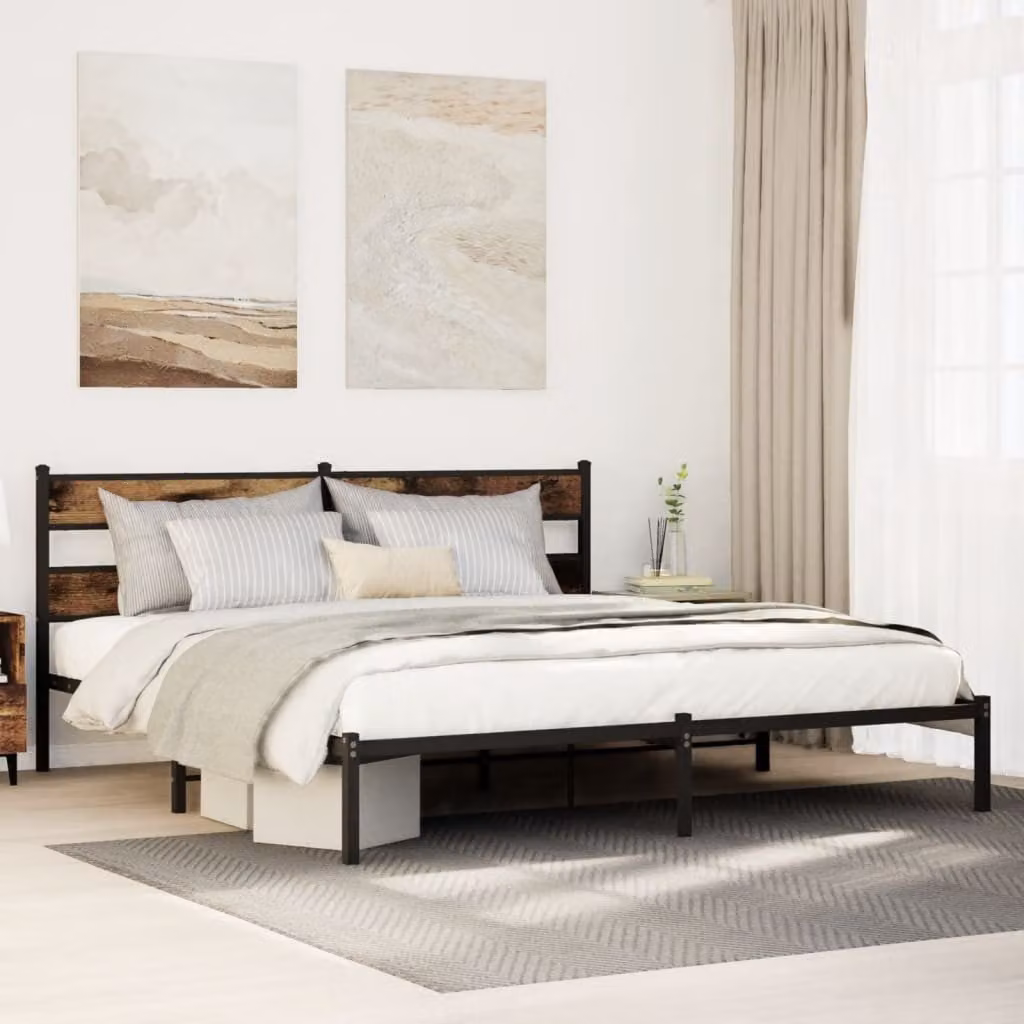 vidaXL Giroletto in Metallo Rovere Fumo L: 198 cm, P: 207 cm, H: 91,5 cm