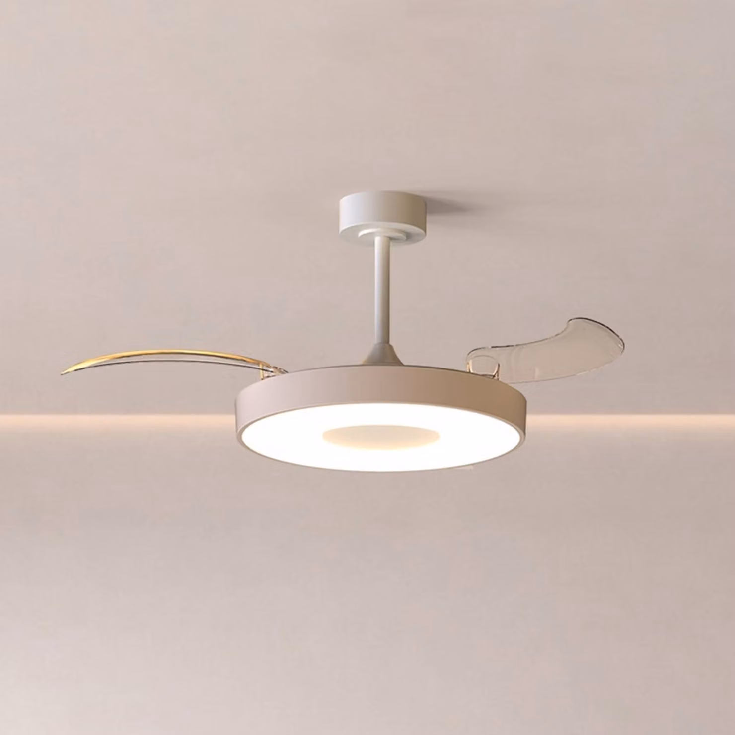 Mantra Iluminación Ventilatore da soffitto LED Smart Coin, beige/bianco, CC, silenzioso, CCT dimmerabile, Crema / Ambra, Soggiorno / Sala da pranzo, Metallo, Moderno