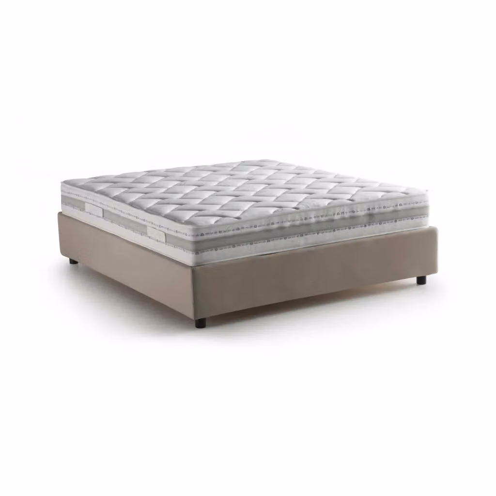 Letto matrimoniale contenitore Alaksir Talamo Italia con materasso incluso, rivestimento in tessuto, colore tortora, dimensioni materasso: 140 x 200 cm – 2