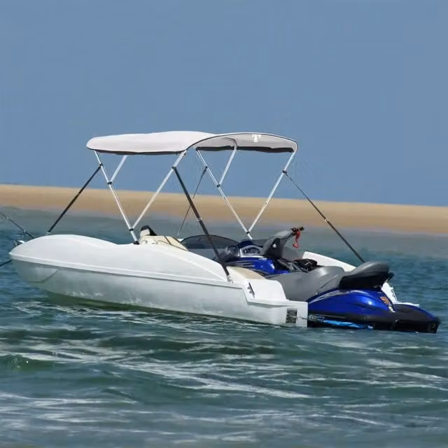 Bimini di Prua con Pareti Laterali in Rete a 3 Archi in Poliestere e Alluminio L/P/H: 183 x (185-198) x 137 cm