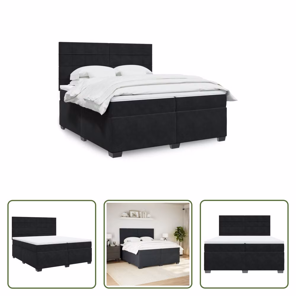 The Living Store Letto a molle con materasso nero 200x200 cm in velluto