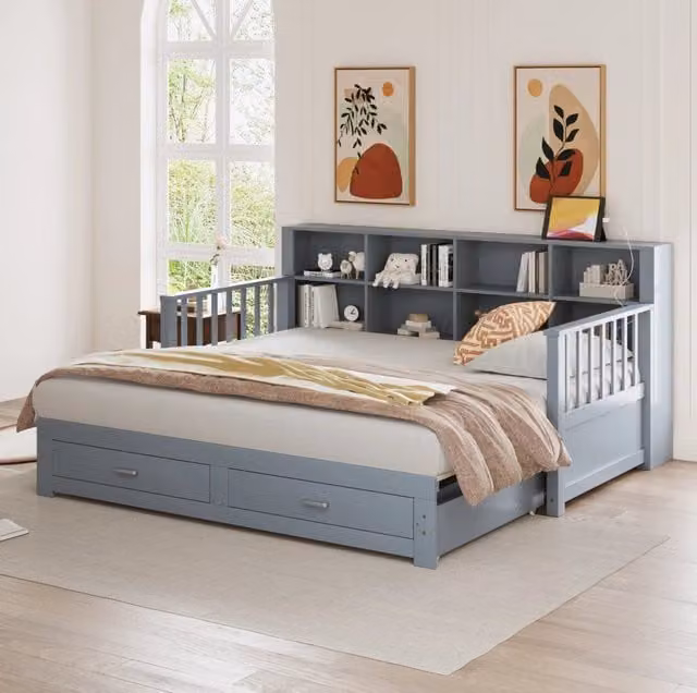 Divano letto estraibile moderno in tessuto grigio con funzione notte e porta USB L/P/H: 90 x 190 cm