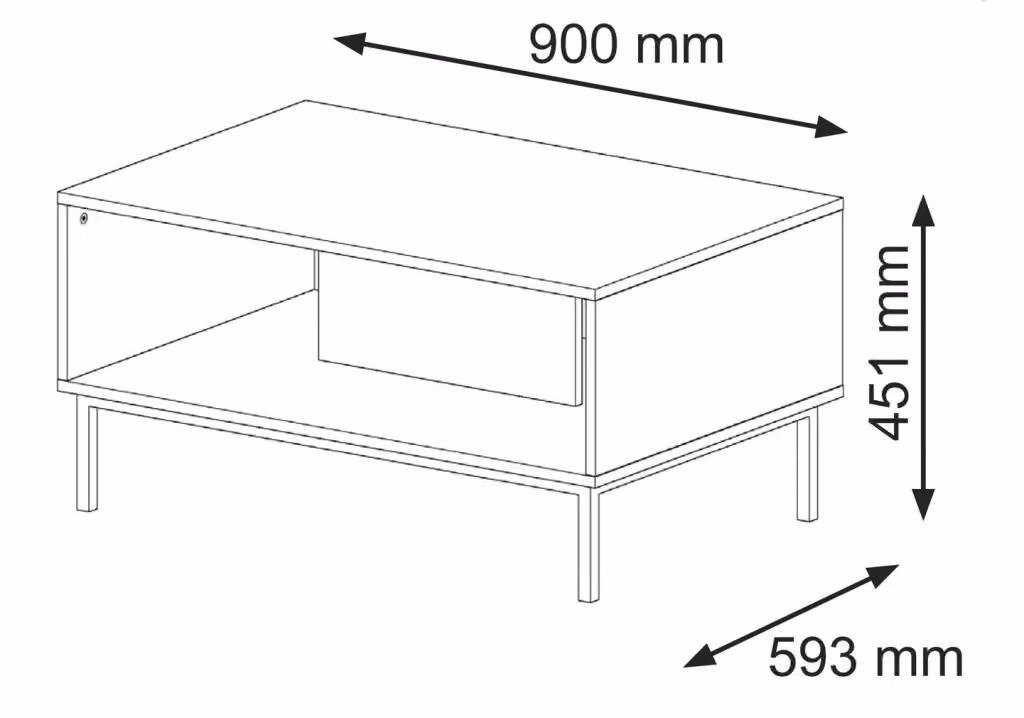 Tavolino da caffè Ravenna B Bim Furniture in MDF rivestito in legno rovere, colore nero opaco con struttura oro, L/P/H: 90 x 60 x 45 cm – 2
