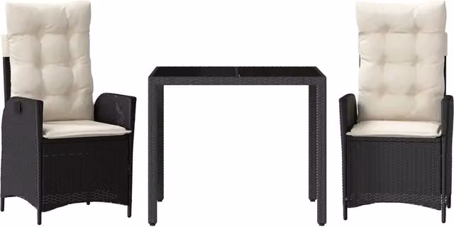 Set da Pranzo da Giardino 3 pz | Set Salotto da Giardino con Cuscini Nero in Polyrattan