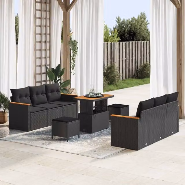 Set Divano da Giardino 11 pz 10-Numero di posti Nero polyrattan 3364949