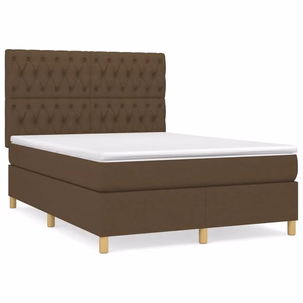 Letto Ibrido vidaXL con Giroletto a Molle e Materasso in Tessuto Marrone e Bianco L/P/H: 193 x 144 x 128 cm – 2