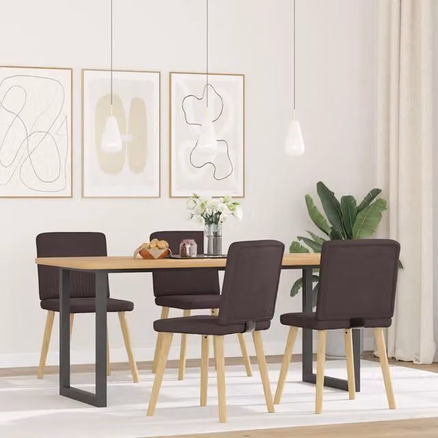 Set di 4 sedie da pranzo vidaXL in tessuto marrone con struttura in legno e metallo per soggiorno e cucina