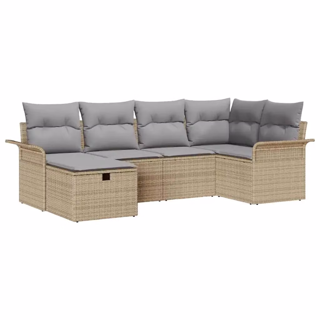 Set Divano da Giardino Moderno vidaXL in Polyrattan 6 Pezzi Beige e Grigio con Tavolino e Cuscini – 2