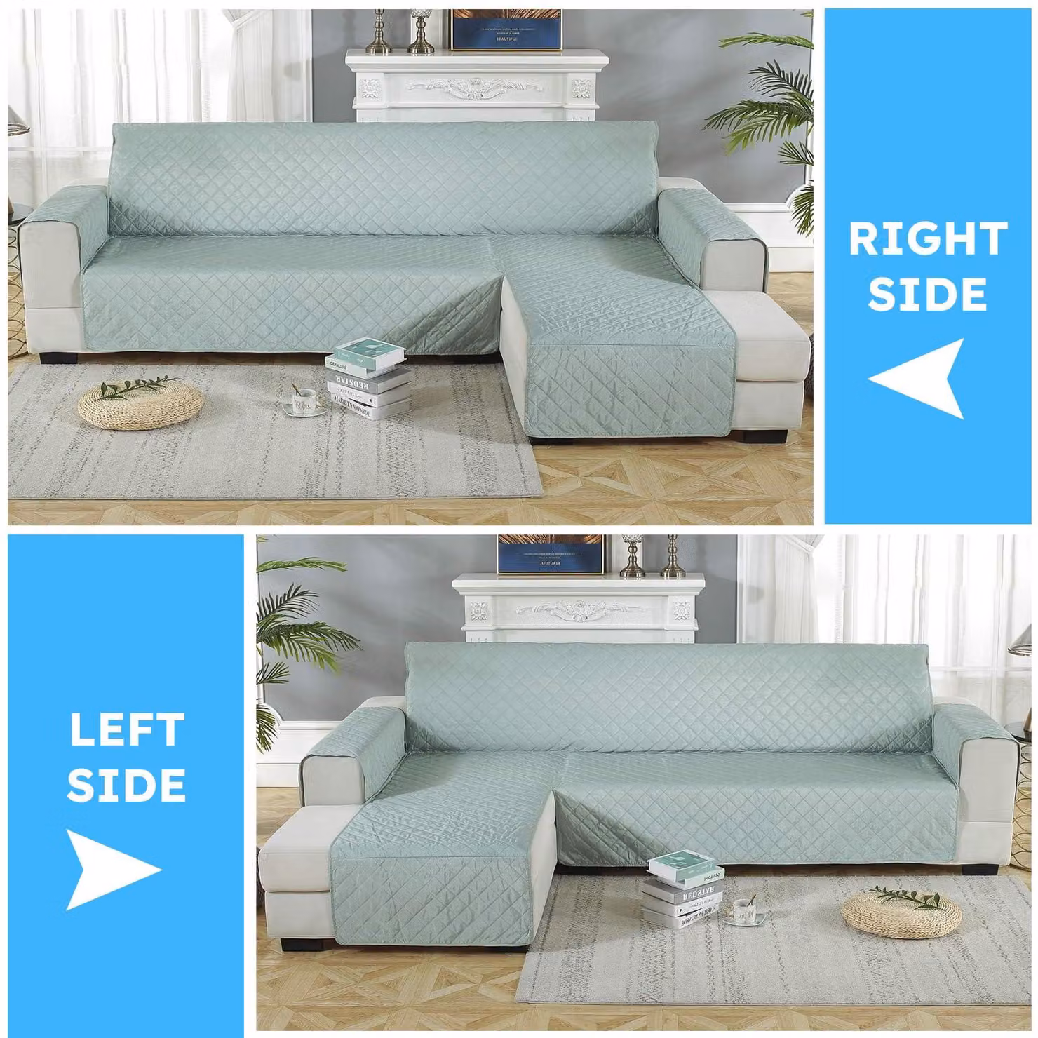 Divano angolare a forma di L, imbottito, con chaise longue a destra, dimensioni 240 x 270 cm