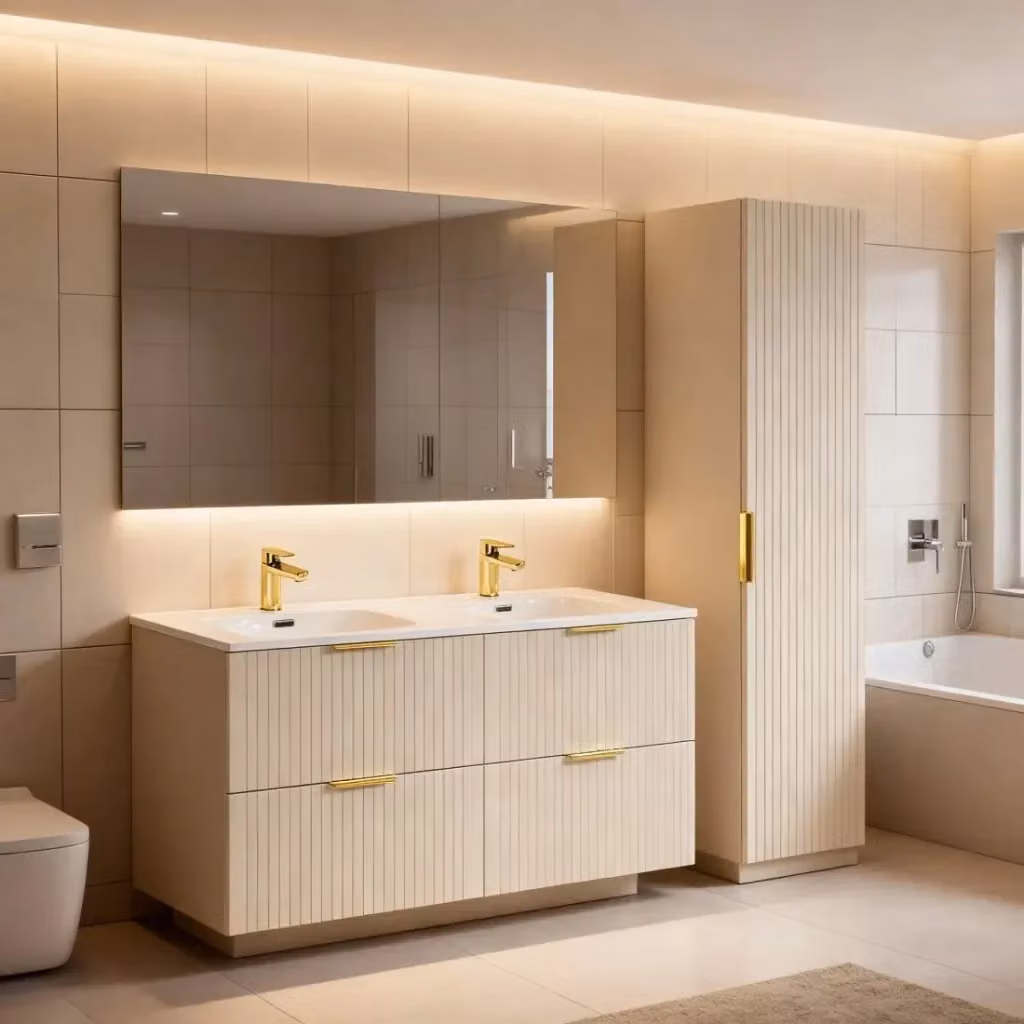 Set da bagno moderno Meublorama NOXERA con mobile lavabo e colonna sospesa, L: 120 cm