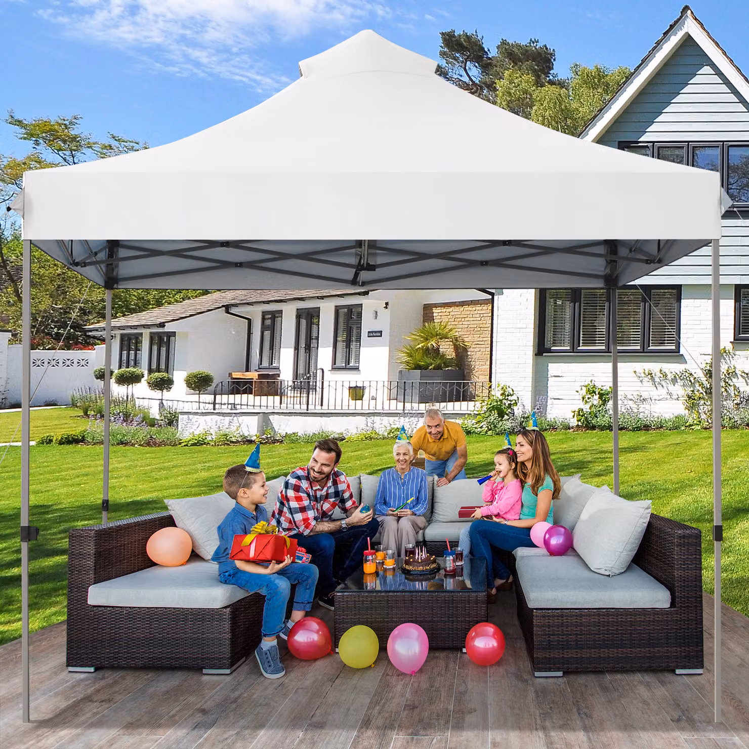 COSTWAY Tenda pop-up grande 3 m x 3 m, tenda per feste facile da montare, tenda per esposizioni commerciali portatile con borsa per il trasporto, 3 altezze regolabili Grigio Bianco