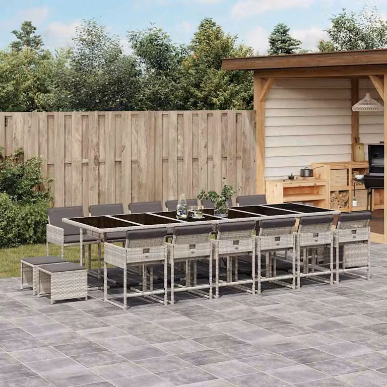 vidaXL Set da Pranzo da Giardino 17pz in Polyrattan con Cuscini e Tavolo in Vetro Grigio