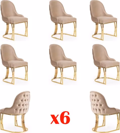Set 6x Sessel Stuhl Design Metall Stoff Polster Stühle Gastro Esszimmer Textil