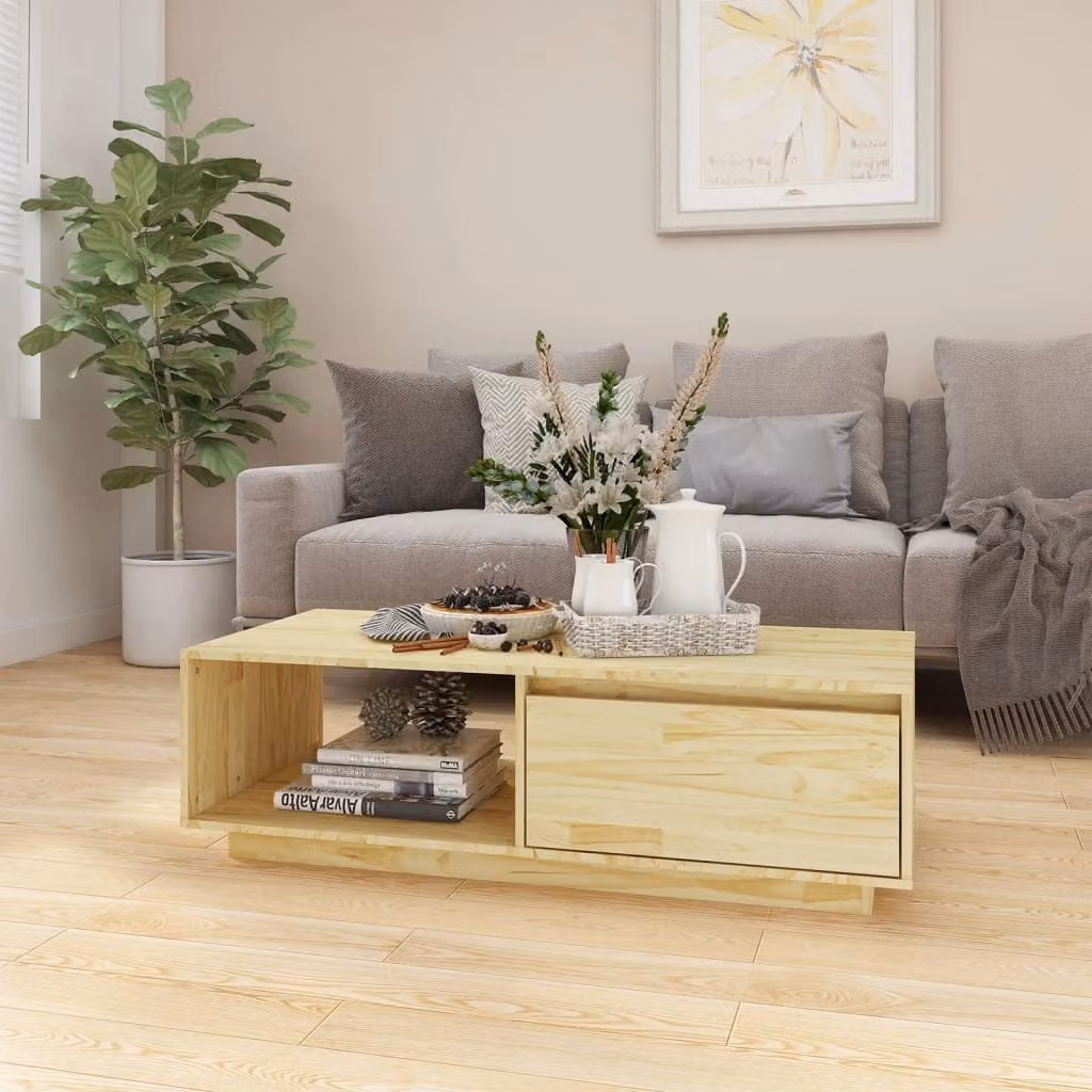Tavolino The Living Store 110x50x33,5 cm in legno di pino massiccio