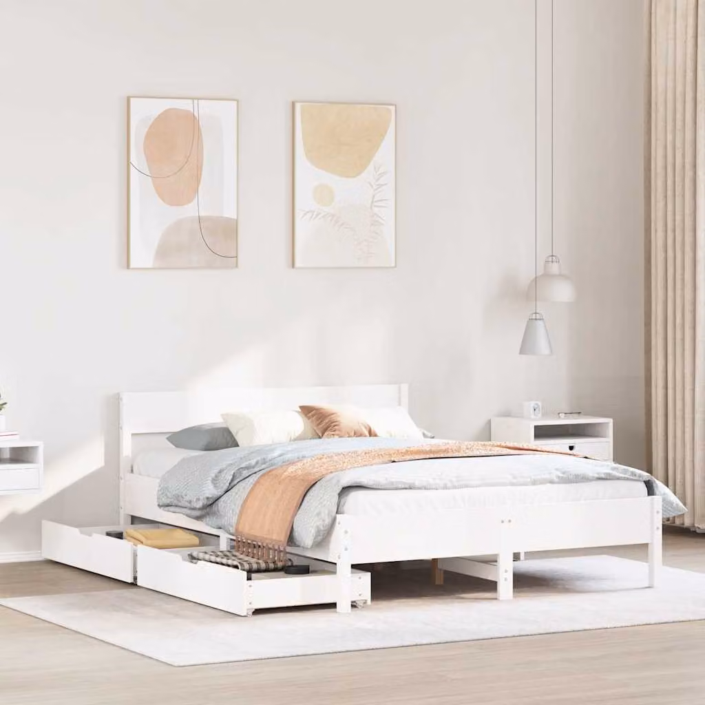 Letto senza materasso vidaXL in legno massello di pino bianco L: 140 cm, P: 200 cm, H: 145,5 cm