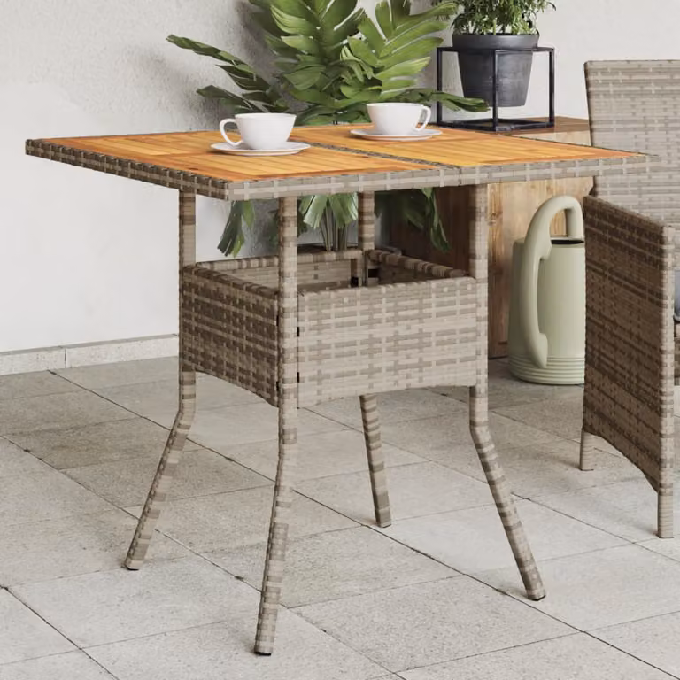 vidaXL Tavolo da Giardino Quadrato in Polyrattan e Legno di Acacia Grigio e Marrone L 80 x P 80 x H 75 cm