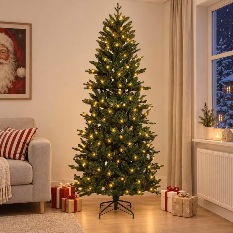Albero di Natale artificiale pieghevole, altezza 150 cm, con 150 luci a LED
