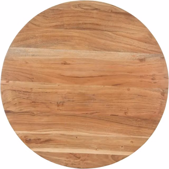 Tavolo da pranzo e da cucina rotondo in legno massello di acacia e metallo, stile industriale, colore marrone e nero, Diametro: 80 cm, Altezza: 75 cm