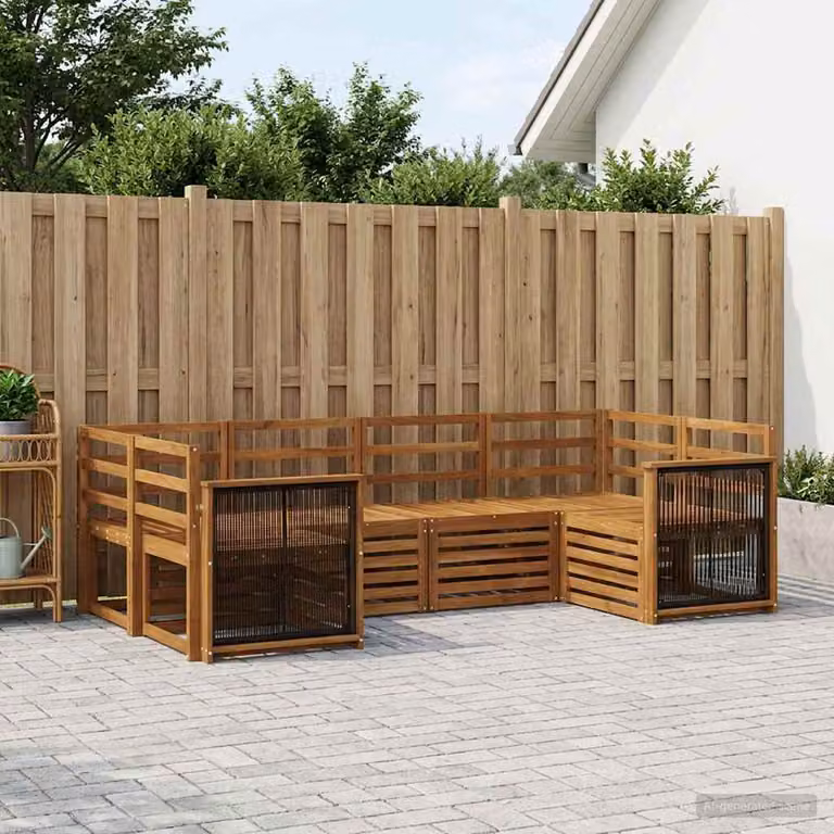Set di divani da esterno vidaXL in legno di acacia massello marrone, composizione a forma di U con 6 pezzi e cuscini inclusi