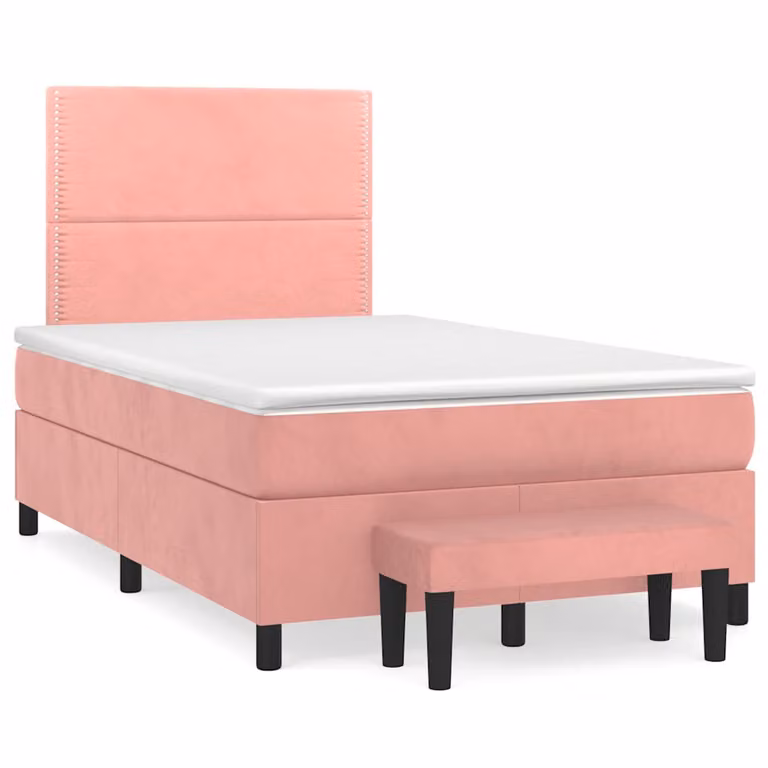 Letto con Giroletto a Molle e Materasso Ibrido vidaXL in Velluto Rosa e Bianco, L/P/H: 120 x 200 x 123 cm