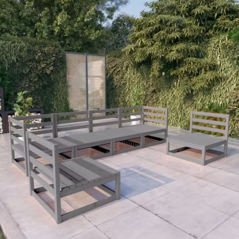 Maison Exclusive - Set Divani da Giardino 6 pz Grigio in Legno Massello di Pino