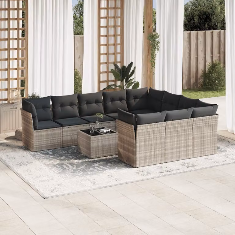 Maison Exclusive - Set da giardino 11 pezzi con cuscini Grigio chiaro Polyrattan