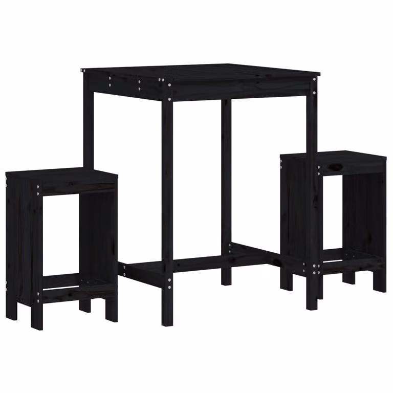Set Bar da Giardino 3 pz Nero in Legno Massello di Pino
