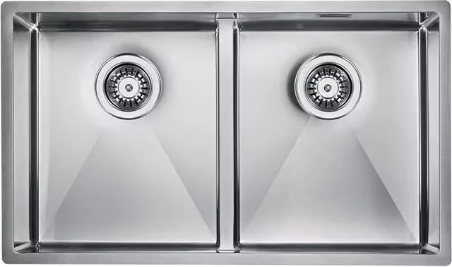 Lavello ZEFFIRO F3" 2 vasche ACCIAIO INOX, incasso SLIM - SOTTOTOP - FILOTOP 74,5X44 prof. 19 012082.X0.01.2022