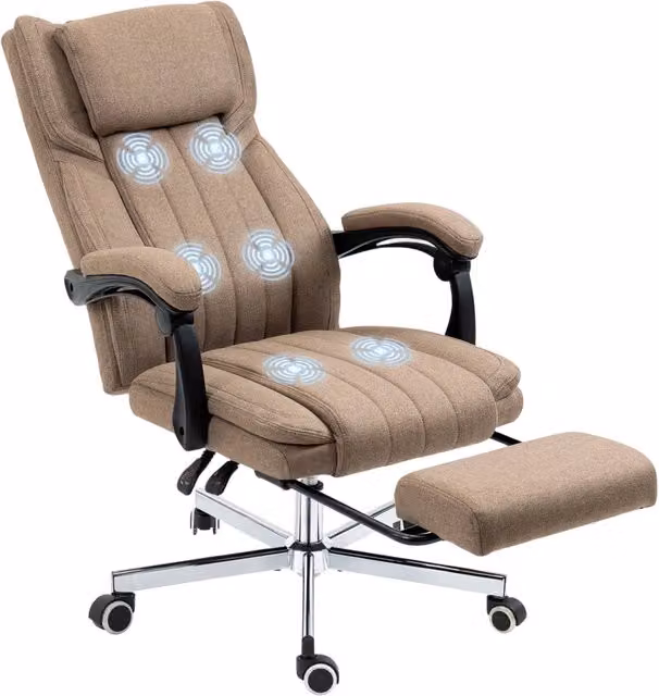 Sedia da Ufficio Executive Minimal Marrone con Poggiapiedi e Riposagola in Tessuto, L 65 cm, P 61 cm, H 108-118 cm