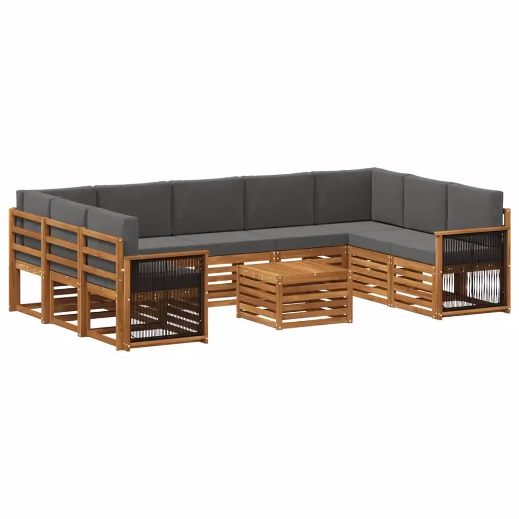 Set di divani da esterno a forma di U vidaXL in legno di acacia con cuscini beige e antracite – 2