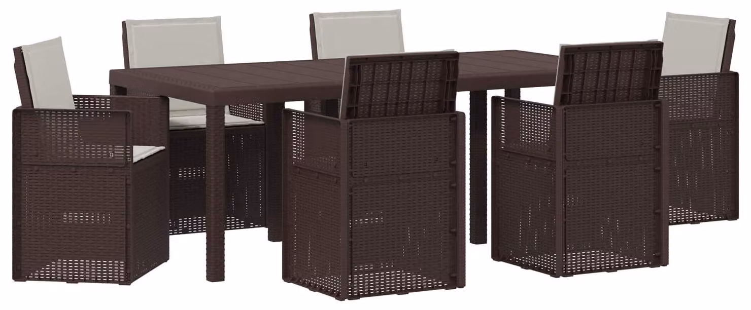 Set da Pranzo per Giardino 7 pcs Marrone e Grigio Chiaro PP