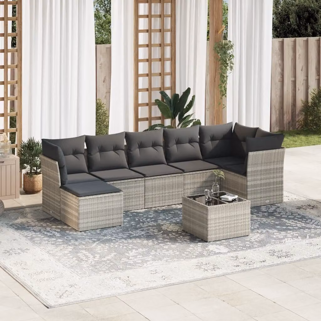 Maison Exclusive - Set Divano da Giardino 8pz con Cuscini Grigio Chiaro Polyrattan