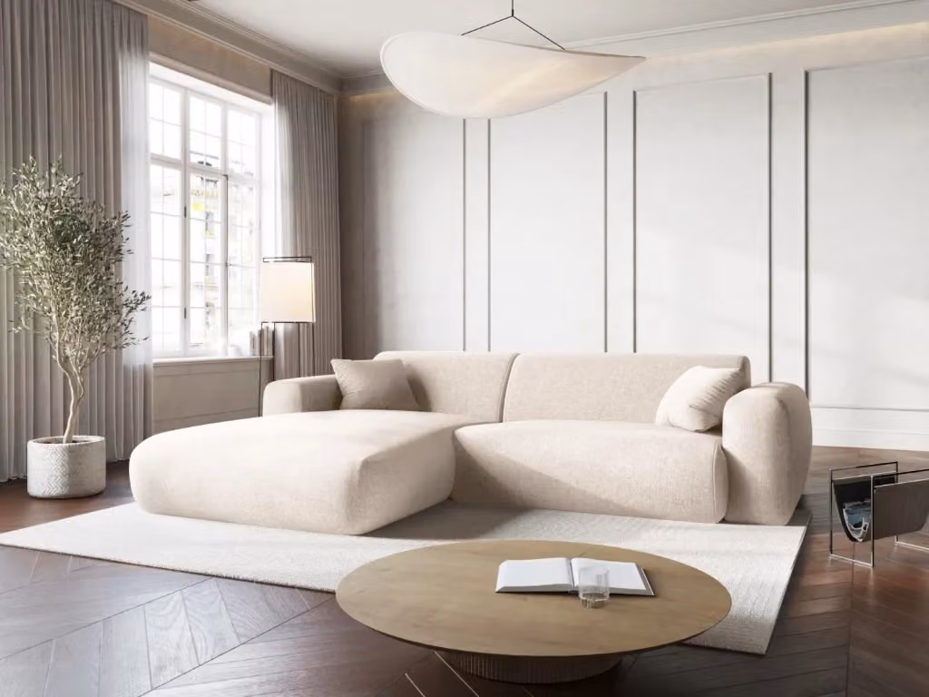 Divano angolare sinistro Nolio Cosmopolitan Design a 4 posti in ciniglia beige chiaro L 235 x P 72 x H 104 cm – 2