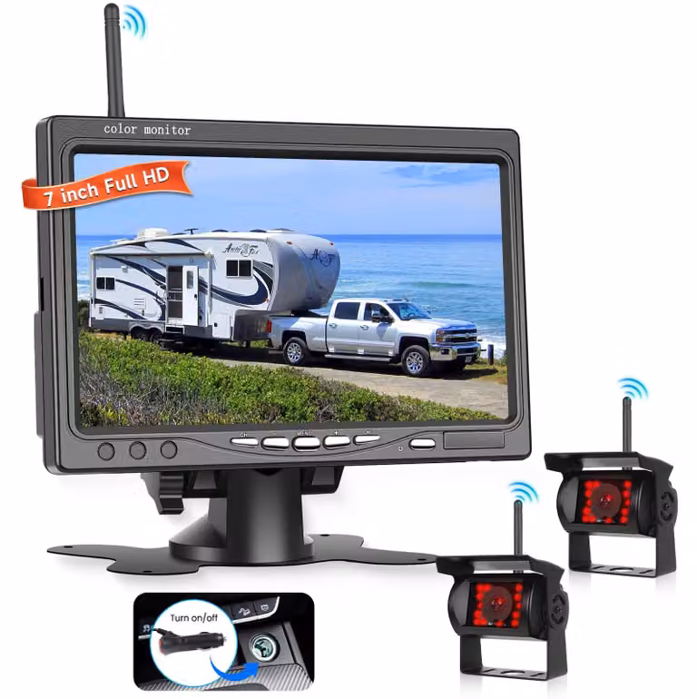 Telecamera di retromarcia wireless digitale con schermo IPS da 7 pollici, resistente all'acqua (grado IP68) e dotata di visione notturna a infrarossi 1080P