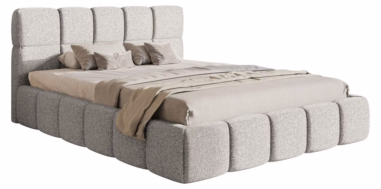 Selsey Cloudy – Letto imbottito 120x200 cm, contenitore e rete a doghe, ciniglia grigio chiaro