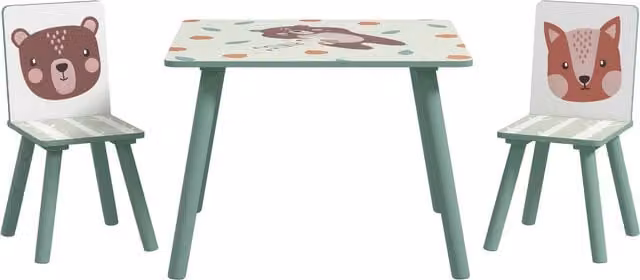 Set Tavolino e 2 Sedie per Bambini ZONEKIZ in Legno di Pino e MDF, Colore Verde