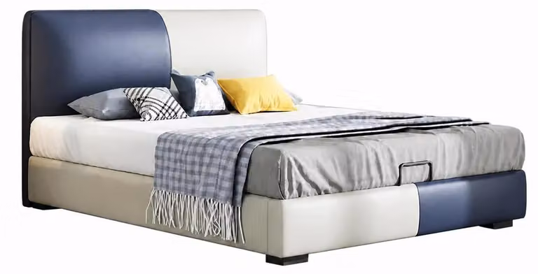 Letto per bambini bianco e blu, letto per adolescenti in pelle, mobili per bambini, adatti ai ragazzi